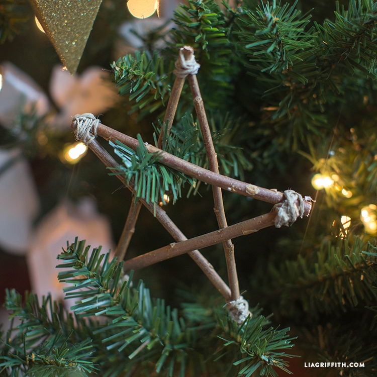 Holiday Ornament: Natural Wood Star, Slender Strips, Minimalist Geometric