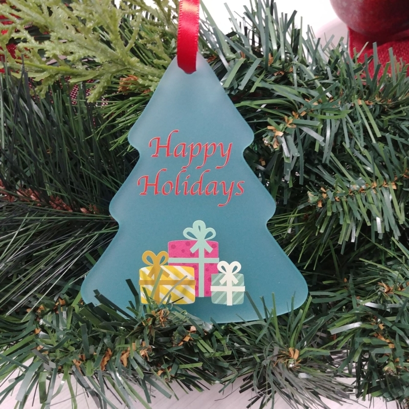 Holiday Ornament Translucent Acrylic Tree Personalized Text Modern Green