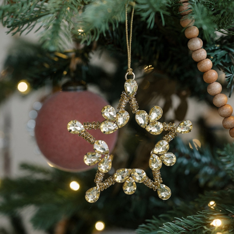 Holiday Ornament Translucent Beads Metallic Wire Starburst Design