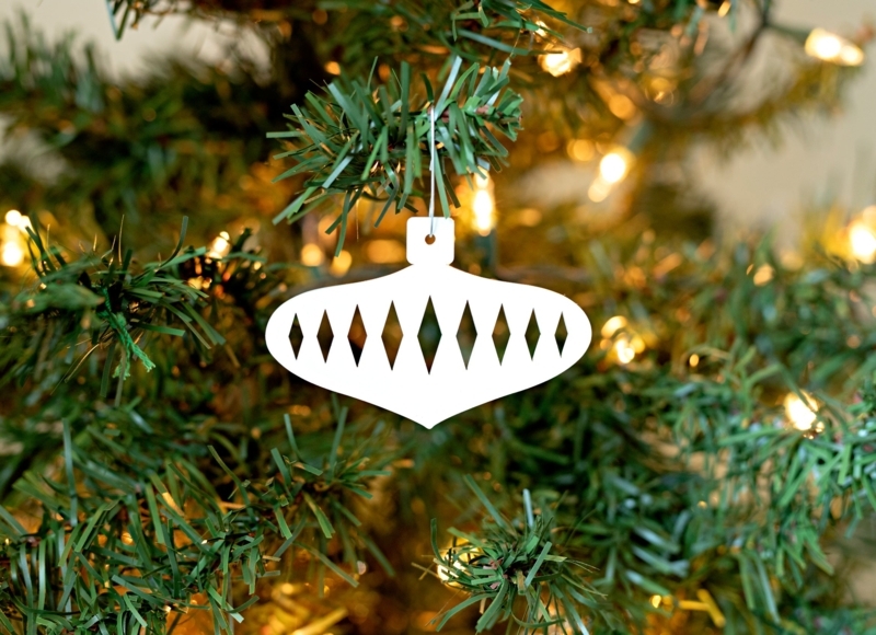 Holiday Ornament Wide Bulb Shape Retro Atomic Starburst Motif