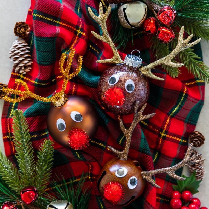 Holiday Ornaments Fillable Clear Spheres with Pipe Cleaner Antlers DIY