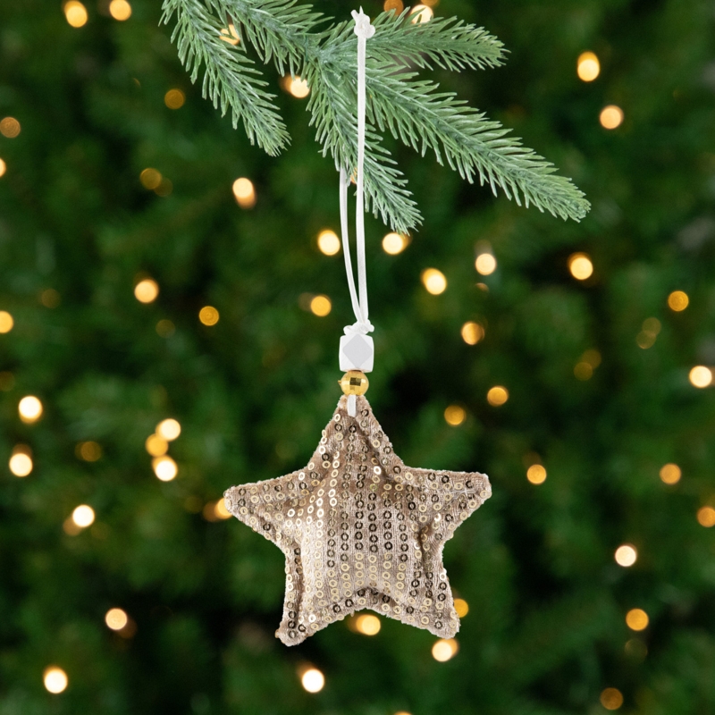 Holiday Ornaments Gold Sequins Plush Edges Sparkling Luxe Tree Decor