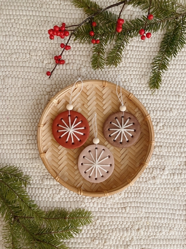 Holiday Ornaments Natural Woven Fiber Beige Scandinavian Boho Chic