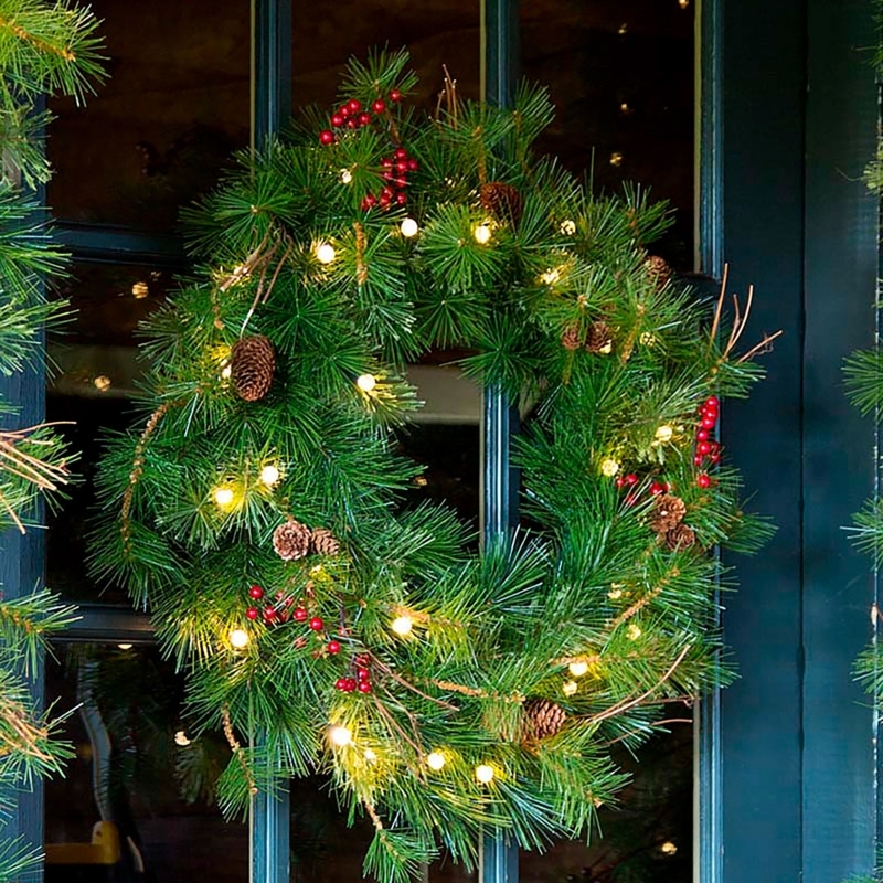 Holiday Wreath, Oversized Pinecones for Classic Front Door Decor