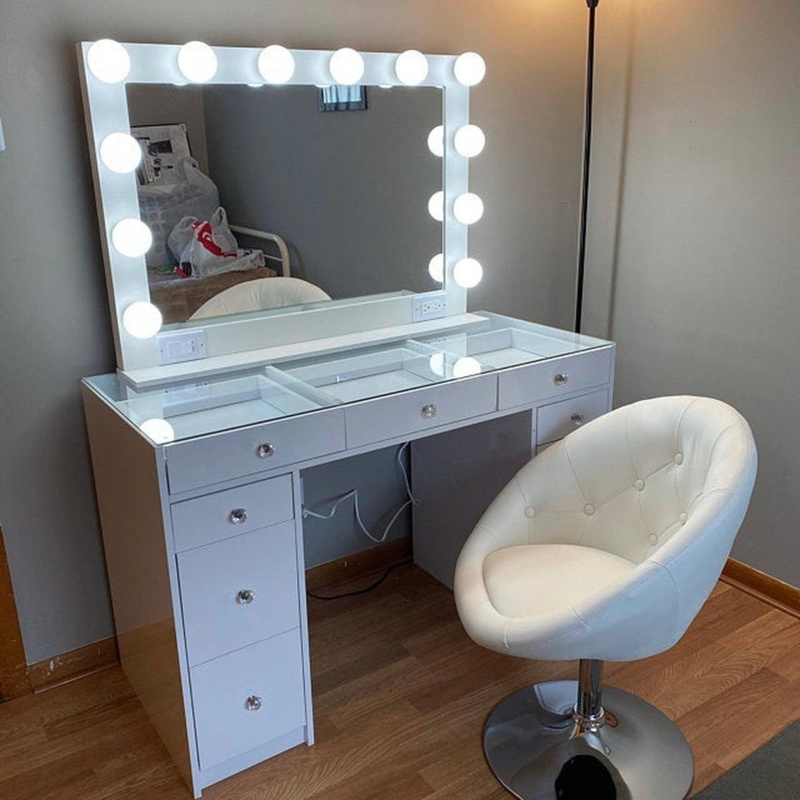 Hollywood Vanity Mirror Large Tabletop with LED Bulbs