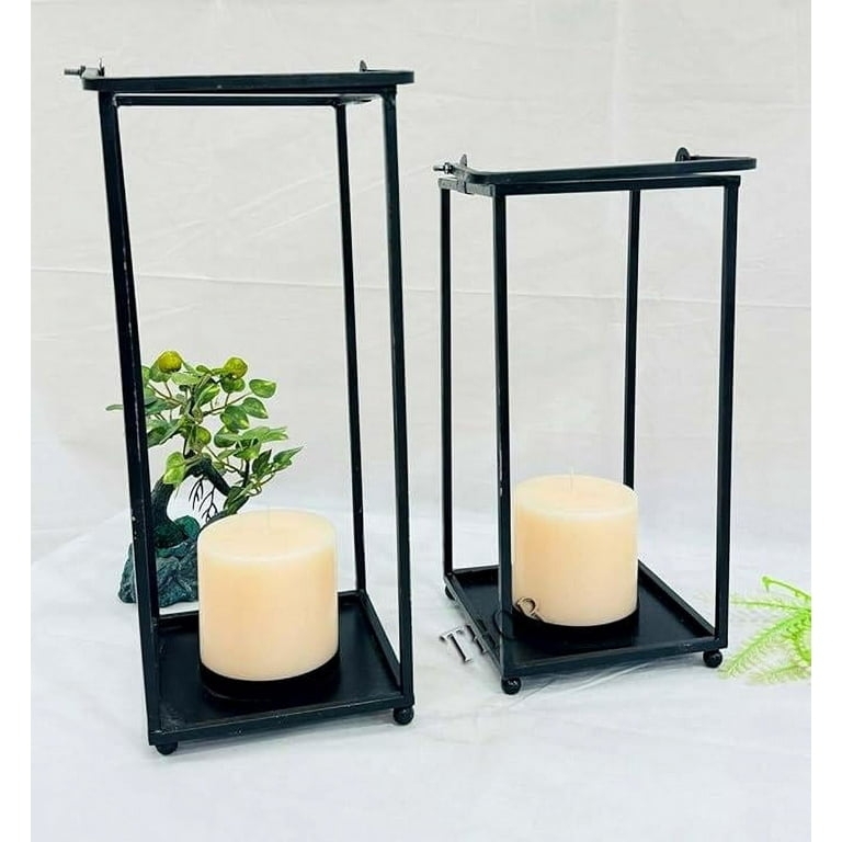 House Shaped Black Lantern Set Tiered Top Farmhouse Decor