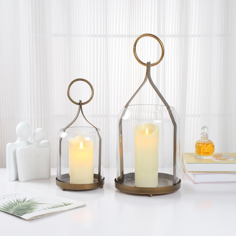 Hurricane Candle Holder Antique Brass Glass Sleeve Industrial