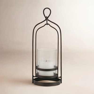 Hurricane Candle Holder Black Metal Frame Base Clear Glass Cylinder
