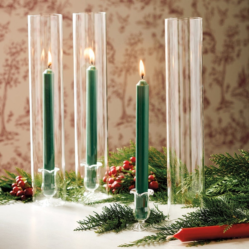 Hurricane Candle Holder Clear Glass Shield Wood Pedestal Base Taper