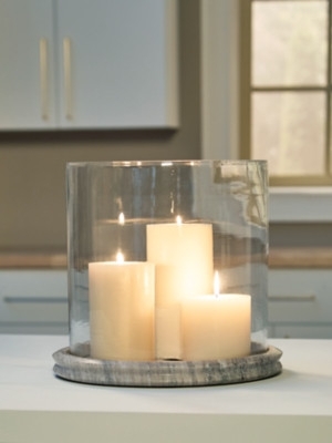 Hurricane Candle Holder Clear Glass Sleeve Textured Stone Base