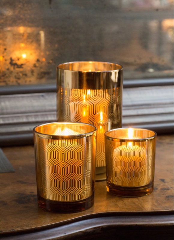 Hurricane Candle Holder featuring Geometric Wireframe and Inner Glass Sleeve.