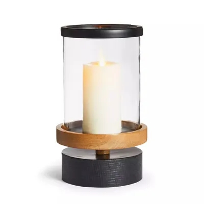 Hurricane Candle Holder Glass Gold Base Stepped Elegant Decor
