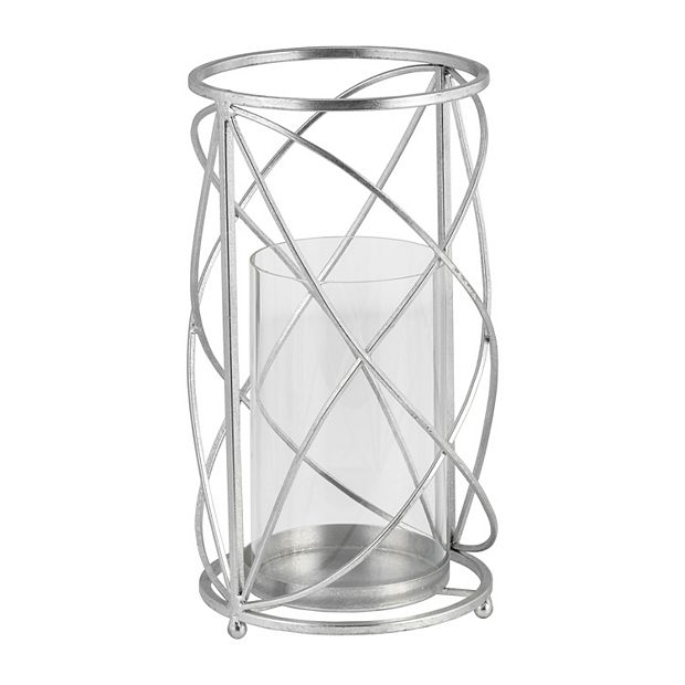 Hurricane Candle Holder: Gold Open Frame with Slim Vertical Bars