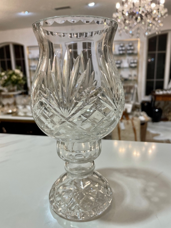 Hurricane Candle Holder Heavy Faceted Crystal Geometric Pattern Vintage