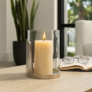 Hurricane Candle Holder Polished Silver Pedestal Glass Decor