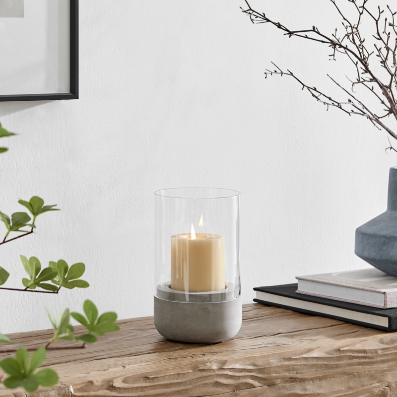 Hurricane Candle Holder Set Concrete Base Glass Sleeve Industrial