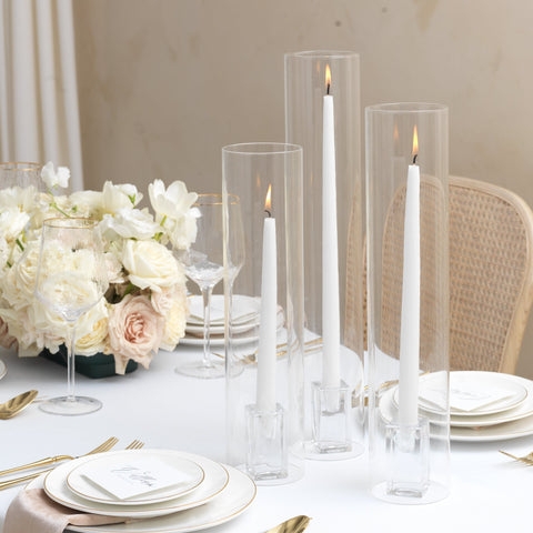 Hurricane Candle Holder Square Block Base Glass Chimney Modern Taper