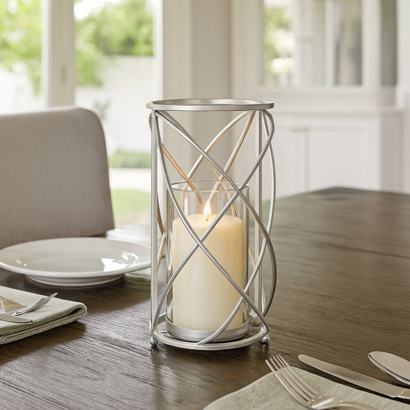 Hurricane Candle Holder Stacked Bar Frame Silver 13-Inch