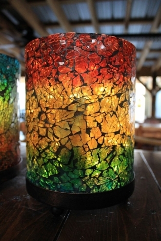 Hurricane Glass Multicolored Mosaic Tile Cylindrical Decor