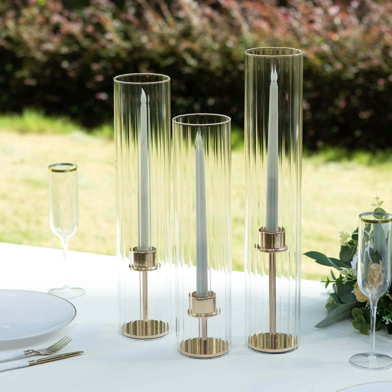 Hurricane Shades Clear Ribbed Glass Set of Three