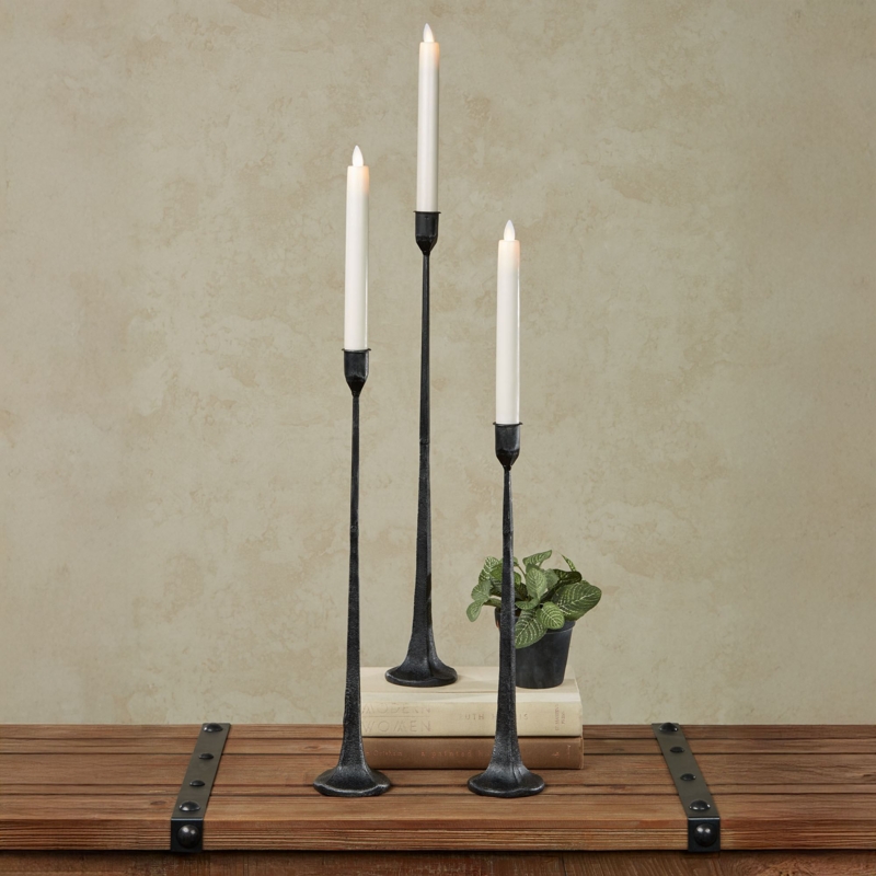 Industrial Black Taper Candlestick Set Extra Tall Slender Stem