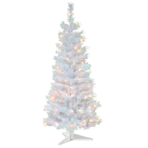 Iridescent Tinsel Christmas Tree 4 ft Pre-Lit Clear Lights Decor