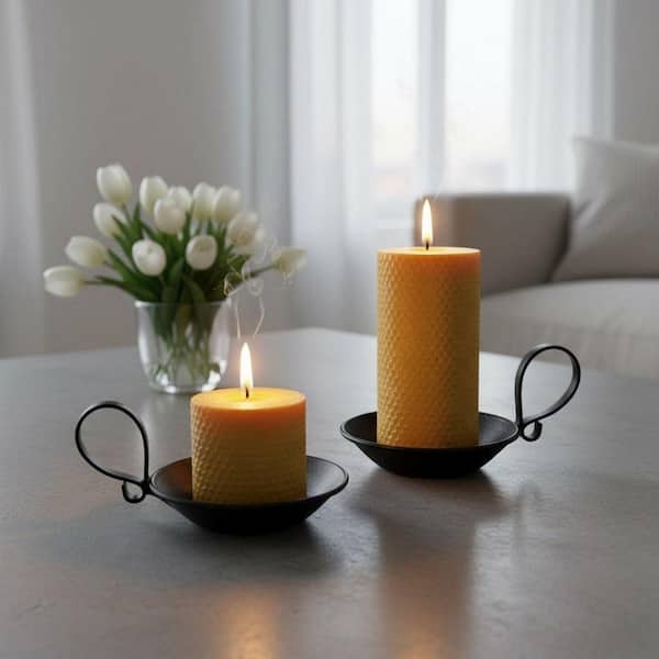 Iron Candle Holder Set: Matte Black with Finger Loop Handles