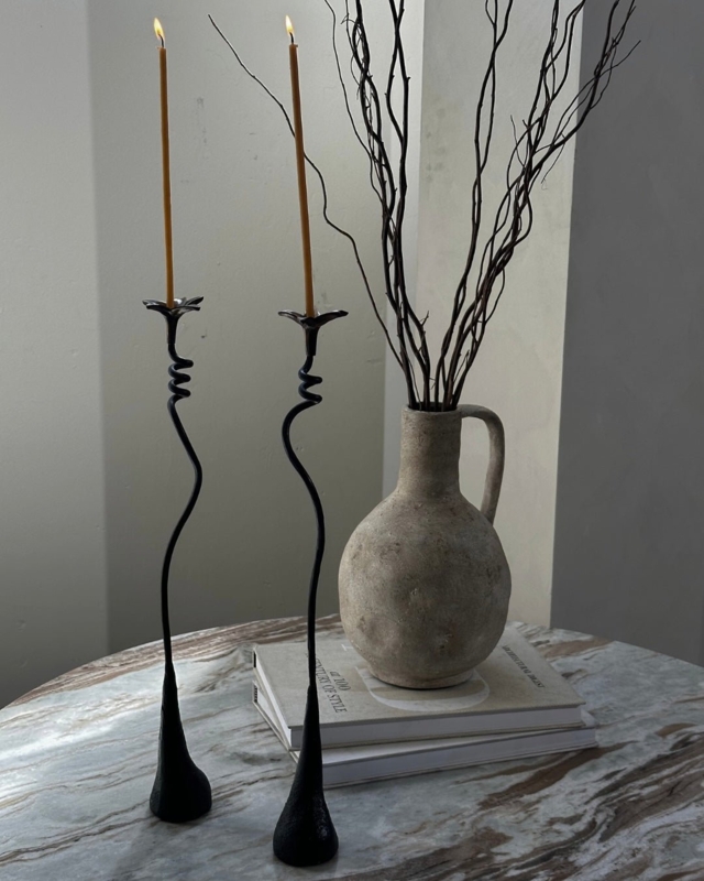 Iron Ferra Lily Taper Candle Holders Set - Antique Bronze