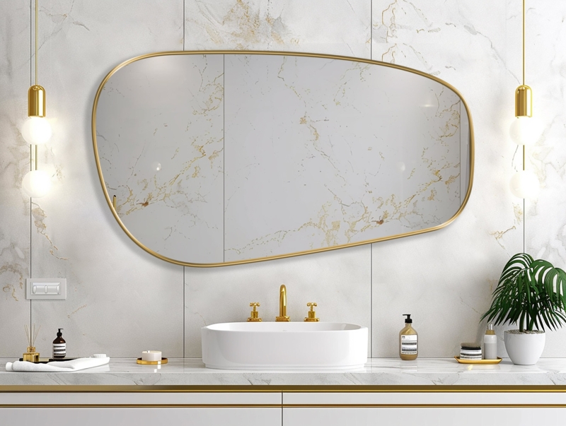 Irregular Oval Wall Mirror with Thin Black Frame for Scandinavian Hallway