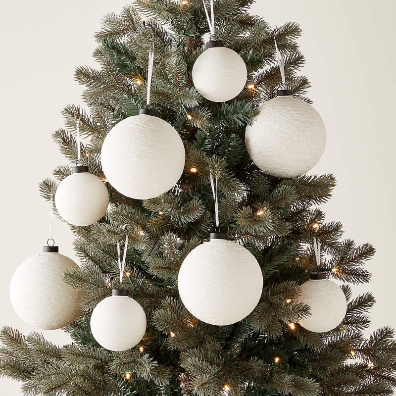 Ivory Crackle Glass Ornaments with Gold Metal Caps for Minimalist Tree
