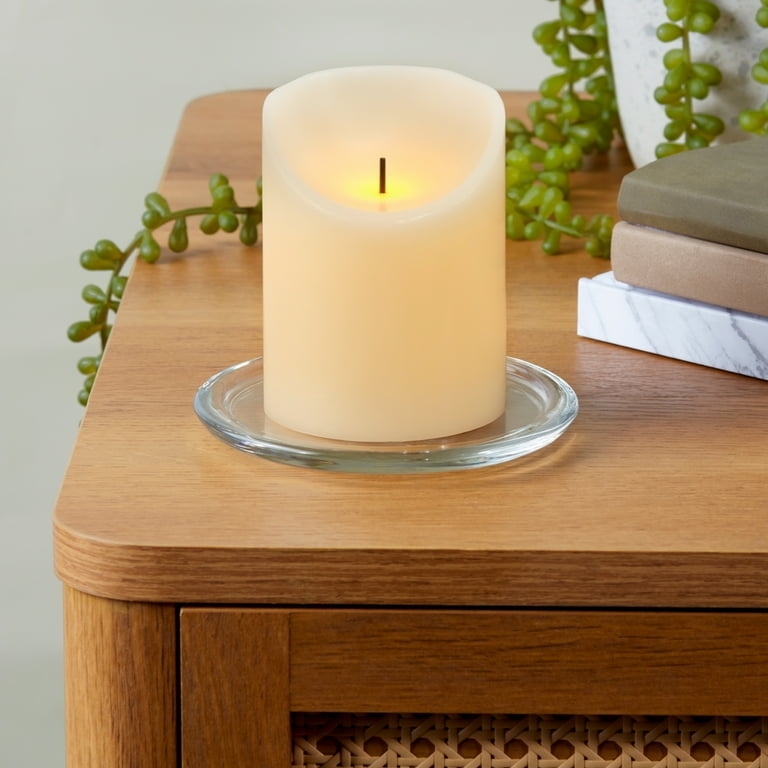 Ivory Flameless Pillar Candle Wavy Rim Matte Finish Classic Style