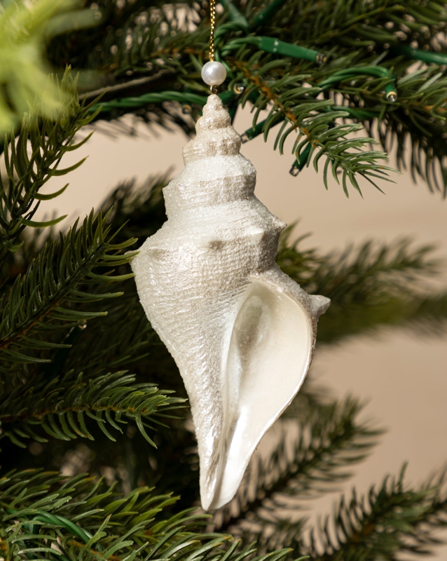 Ivory Shell Ornament Scalloped Edge Ridged Texture Coastal Holiday Tree