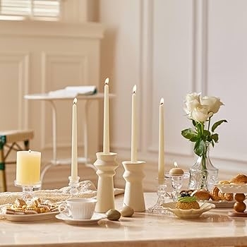 Ivory Taper Candles Set, Matte Black Holders Minimalist Centerpiece