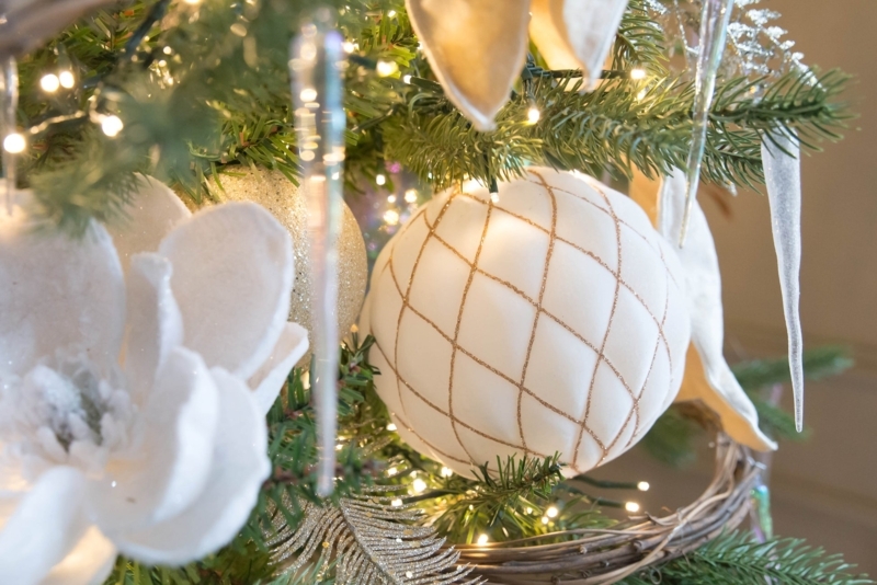 Ivory Velvet Ornament Spherical Shape Soft Pile Matte Finish Holiday
