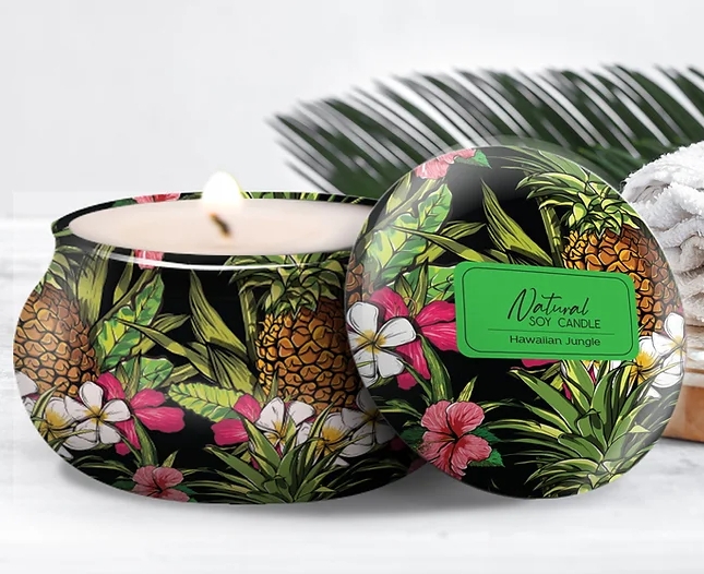 Jar Candle Bamboo Style Container Tropical Foliage Styling Matte Soy
