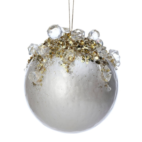 Jeweled Ball Ornament Rhinestone Accents Scrollwork Traditional Holiday