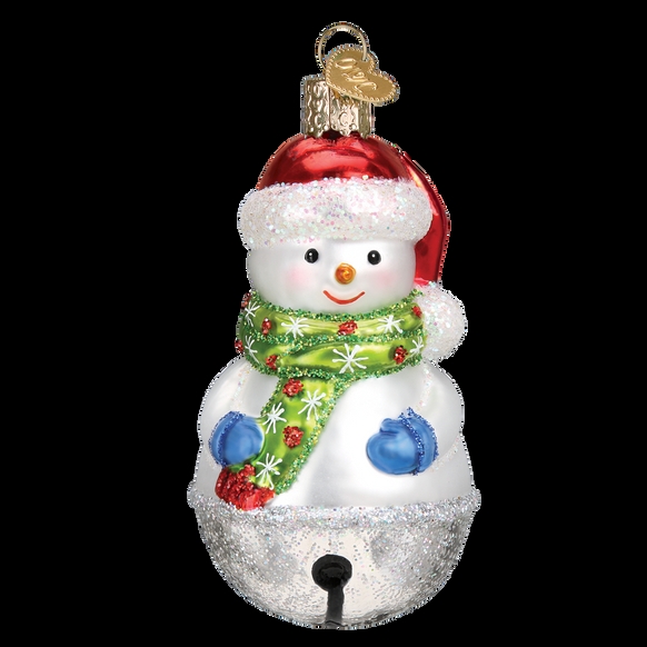 Jingle Bell Snowman Ornament, Metallic Body with Polka-Dot Scarf