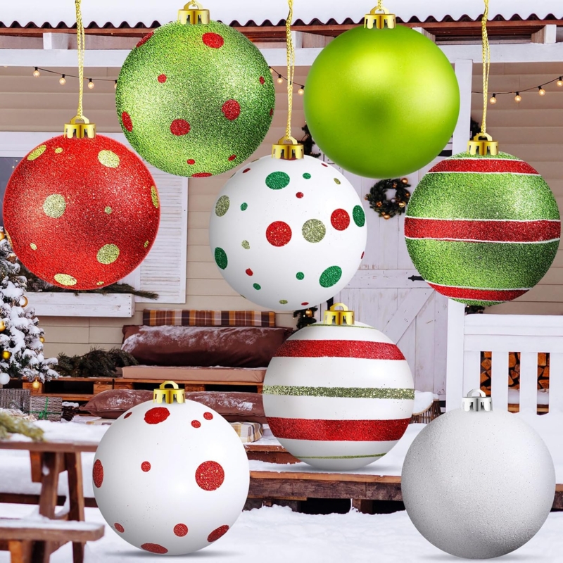 Jumbo Christmas Ornaments: Traditional Red and Green Glitter Baubles Set