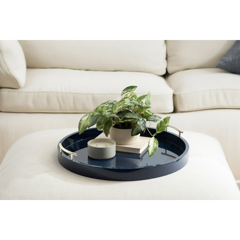Kate And Laurel Lipton Modern Round Ottoman Tray, 22 Inch Diameter, Navy  and Gold, Decorative Circle Coffee Table Tray for Living Room Decor or  Large Serving Tray -