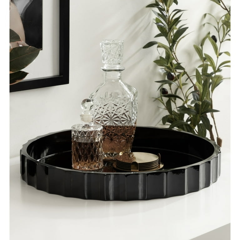 Kate and Laurel Lissi Decorative Round Tray with Wavy Design, 16 Inch  Diameter, Black, Modern Scalloped Circle Serving Tray for Coffee Table  Ottoman, Dining Table, or Entryway Catch-All Tray -