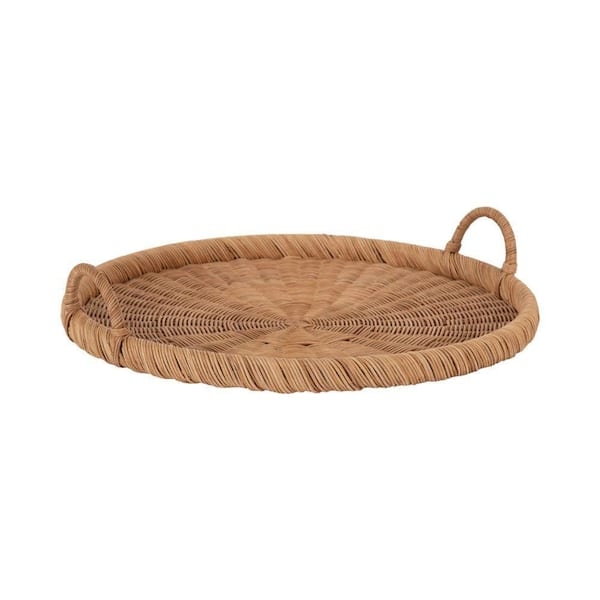 Kate and Laurel Wavley Rattan Round Tray - 18x18 - Natural
