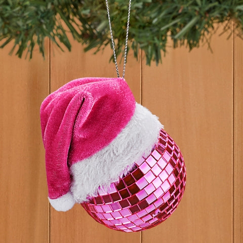 Kitsch Christmas Ornament: Mirror Ball Base with Santa Hat.