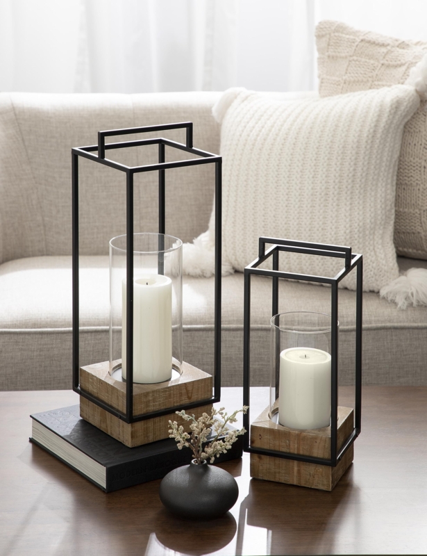 Lantern Set Arched Top Hazelnut Wood Farmhouse Fireplace Mantel Decor