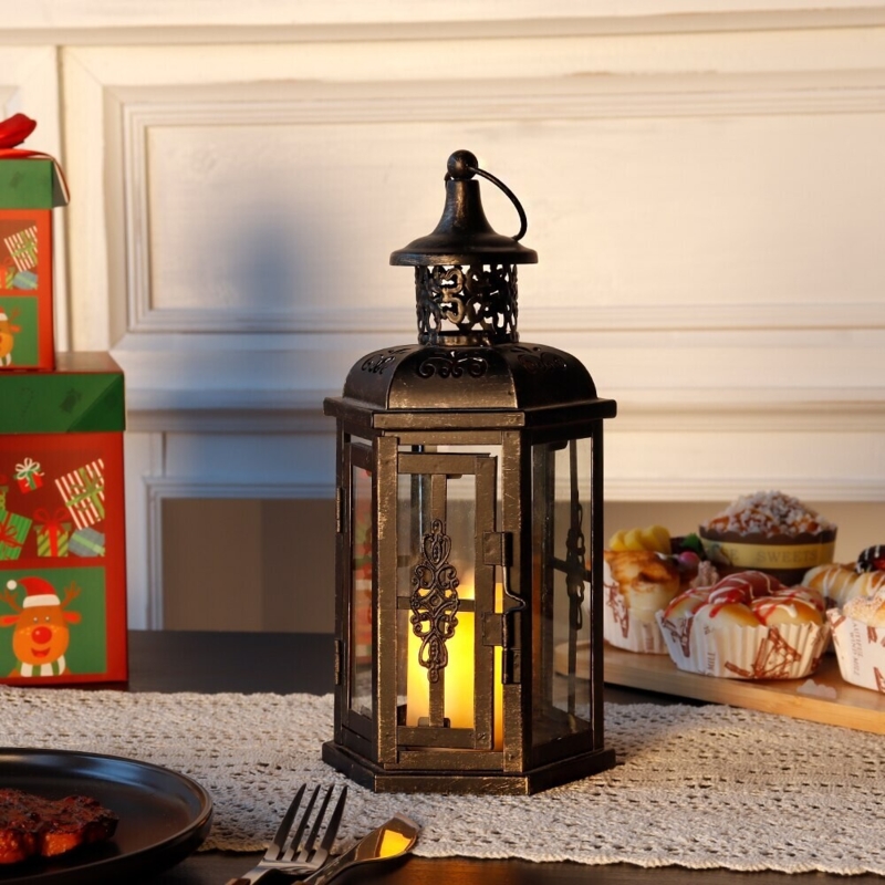 Lantern Set Intricate Floral Cutouts Perforated Metal Vintage Style