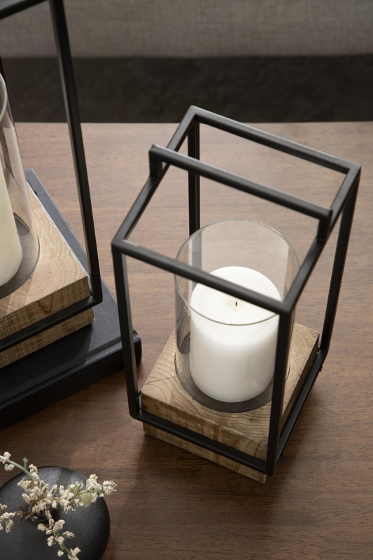 Lantern Set Open Metal Slats Hazelnut Rustic Wood And Metal Lanterns