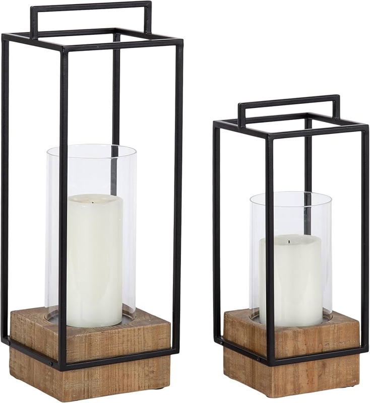 Lantern Set Tiered Wood Frame Hazelnut Tiered Wood And Metal Lanterns