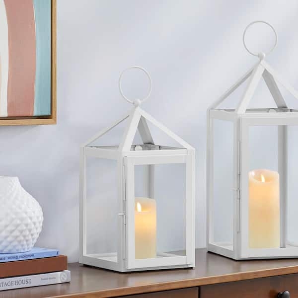 Lantern Set Varied Heights White Metal Modern White Outdoor Lantern Decor