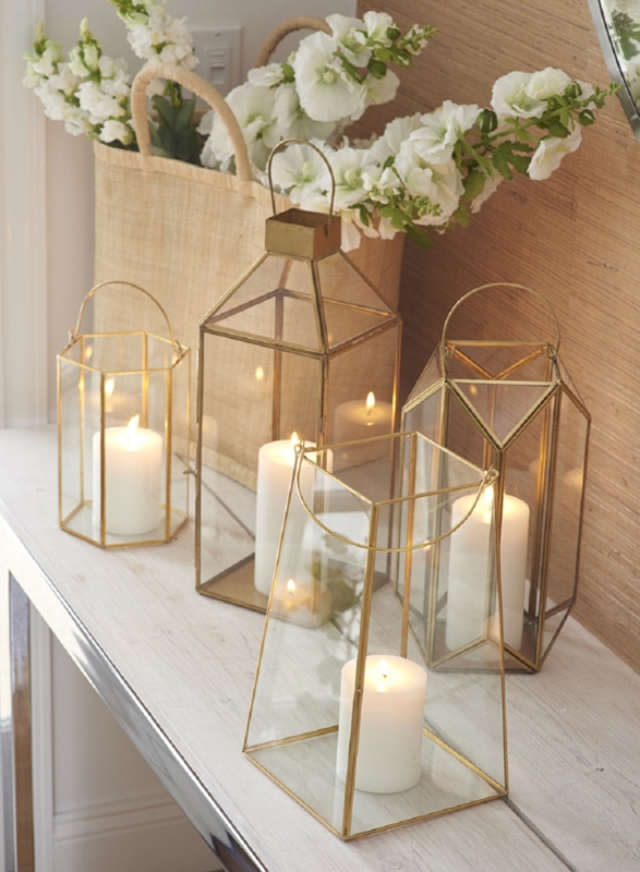 Lantern Square Frame Polished Gold Finish Transitional Decor