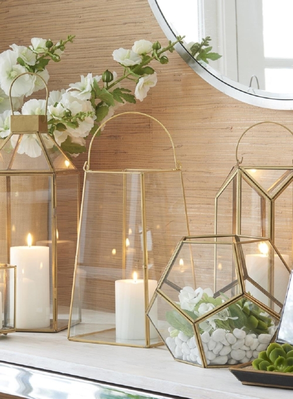 Lantern Trapezoid Shape Polished Gold Glam Centerpiece