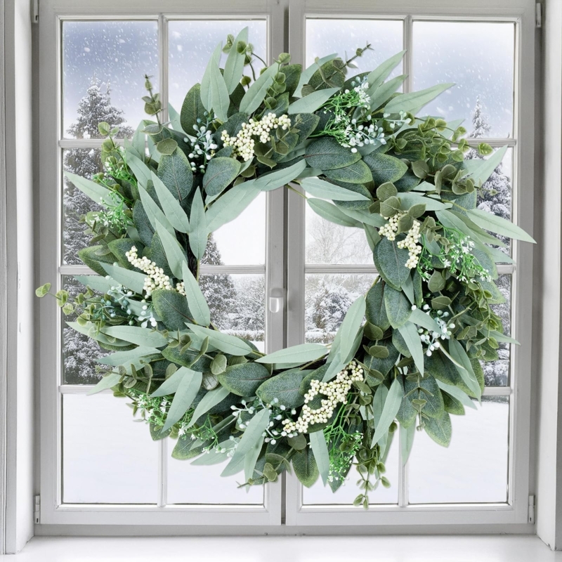 Large Artificial Greenery Wreath with Dense Leaf Count for Year Round Use
